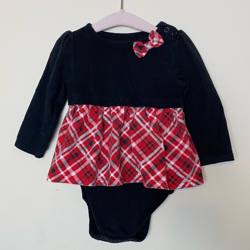 Garanimals red and black plaid onesie with skirt 12M